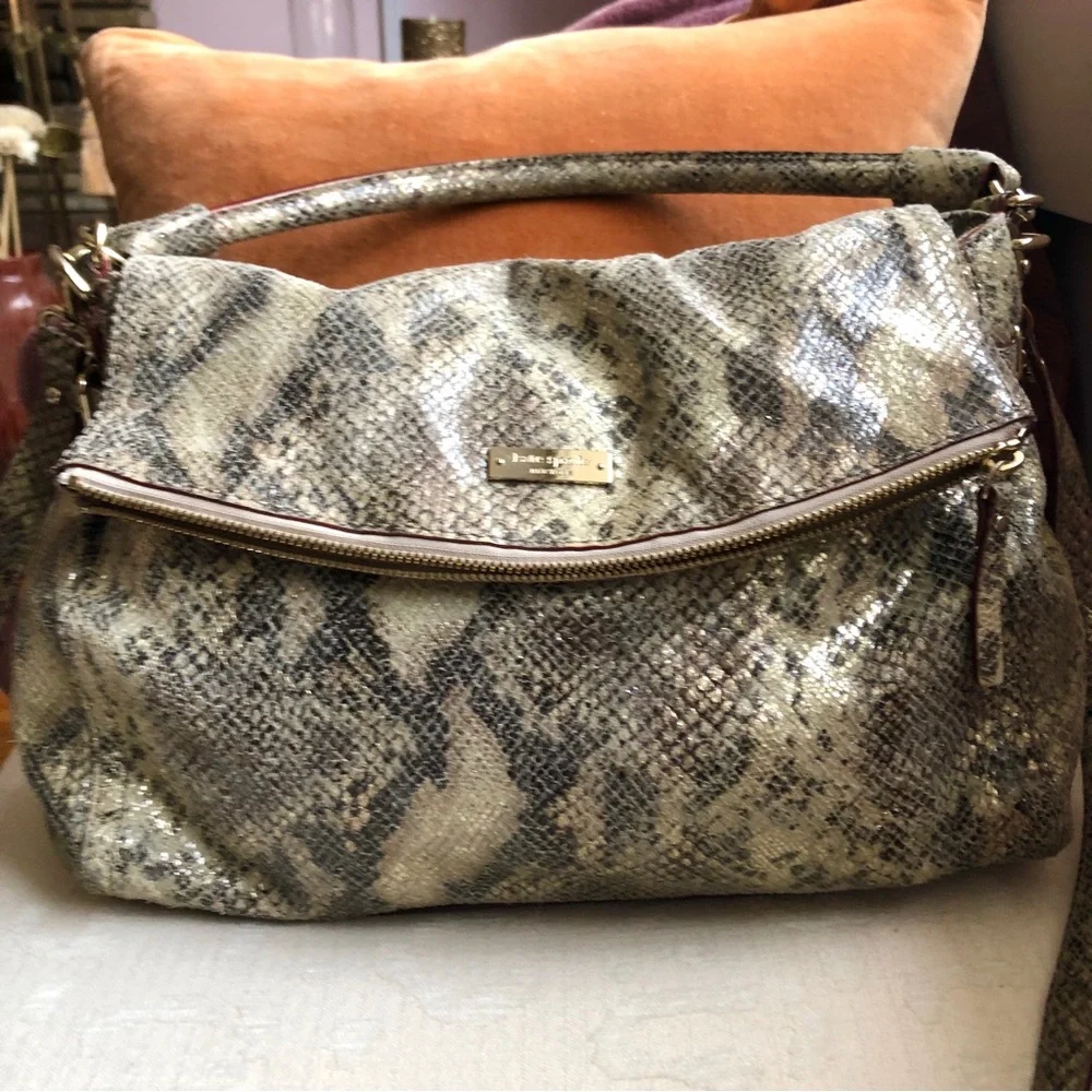 Kate Spade Metallic Snakeskin Leather satchel crossbody CobbleHill Littl…